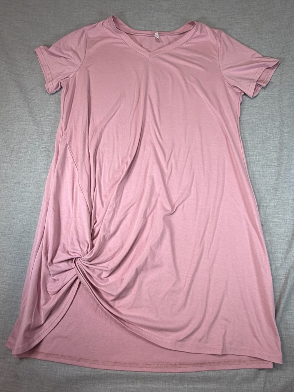 Locryz Women's V-Neck Twist Hem Tshirt Dress - Pink